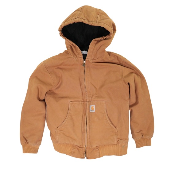 Carhartt Other - Carhartt Kids Jacket Insulated Hooded Canvas Workwear Brown Cotton Kids M 10-12